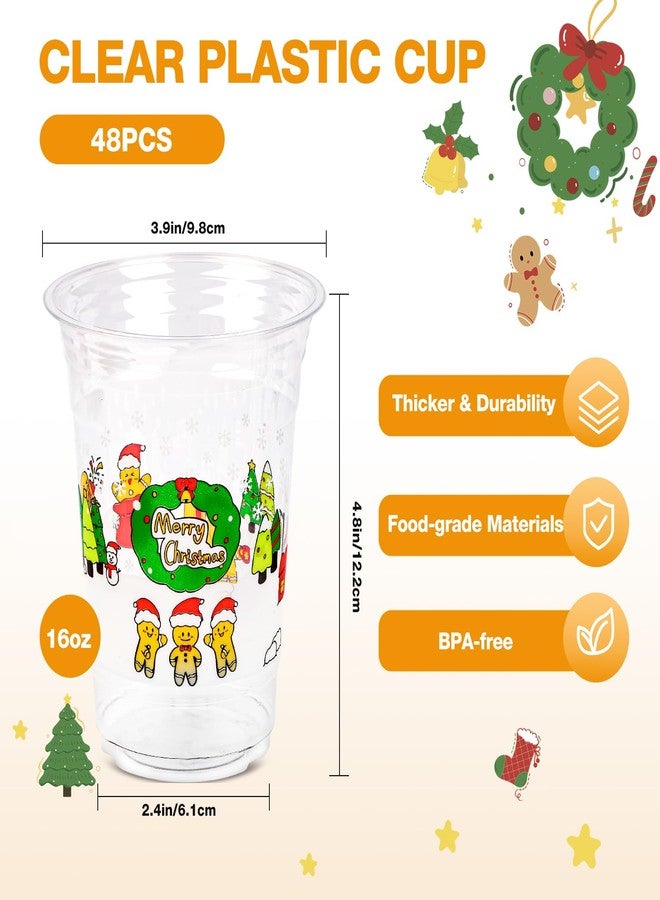 ADLORYEA 48 Pack 16oz Christmas Disposable Plastic Cups | Clear Santa & Snowflake Design for Xmas Holiday Hot Cold Drinks Party Supplies - Image 3